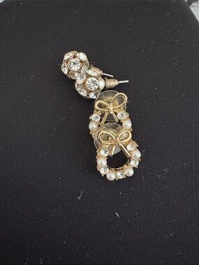 Gold Bow & Pearl Crystal Drop Earrings - Women Jewelry